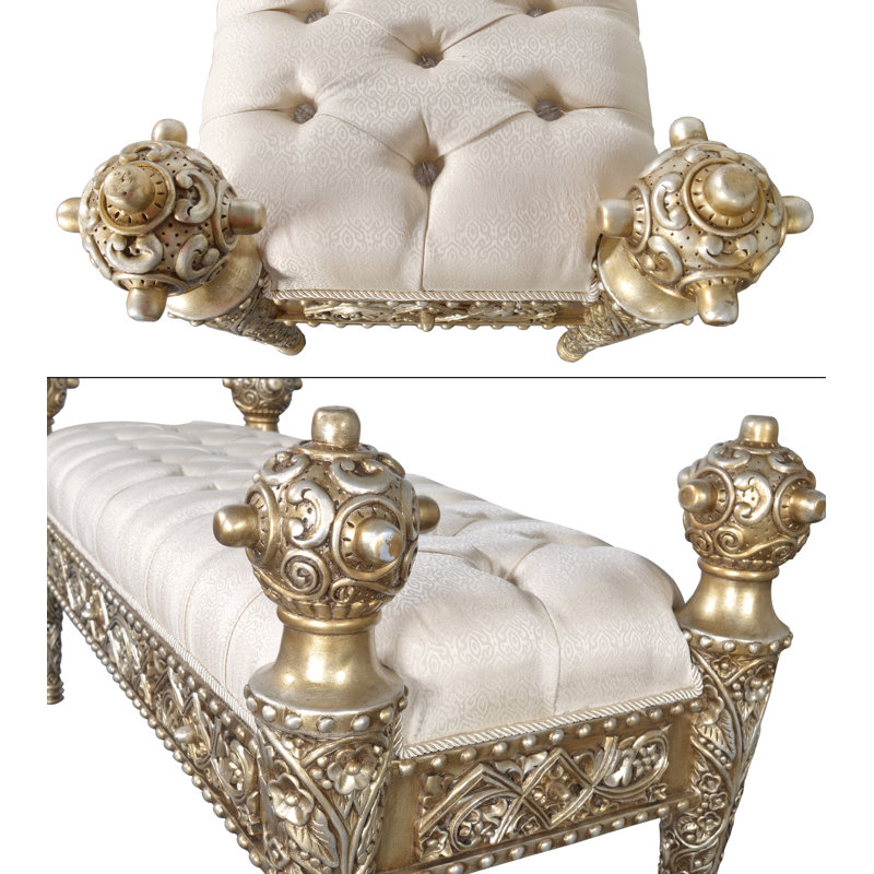 Hand Carved Mahogany Bench with Champagne Gold Finish
