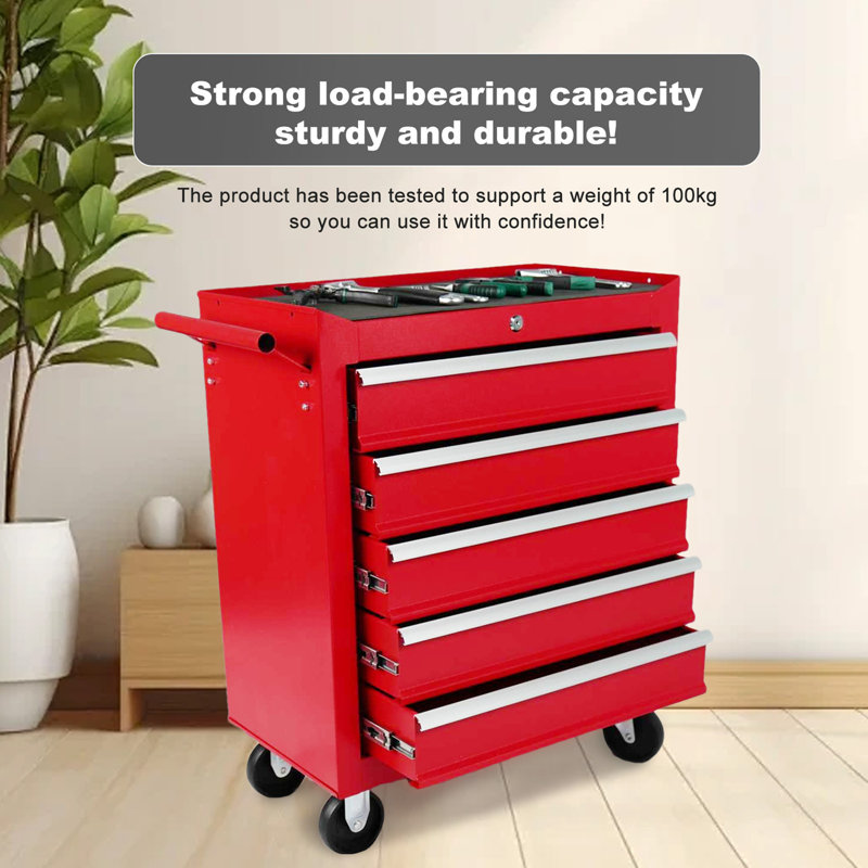 Coffre à outils en métal avec roulettes, armoire de rangement pour outils avec système de verrouillage