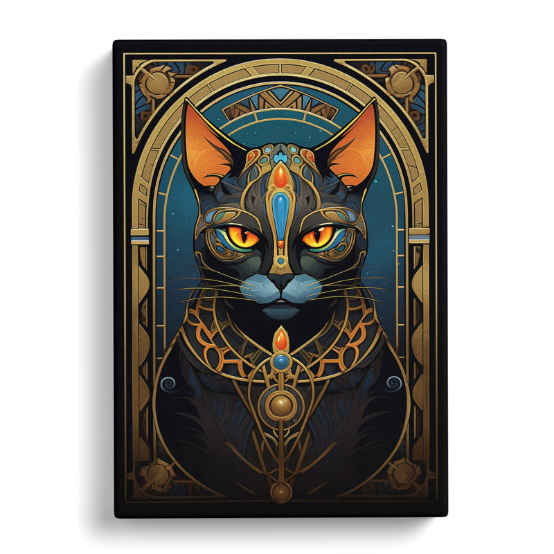 Egyptian Cat Art Nouveau Art - Print, 50cm H x 35cm W x 3cm D