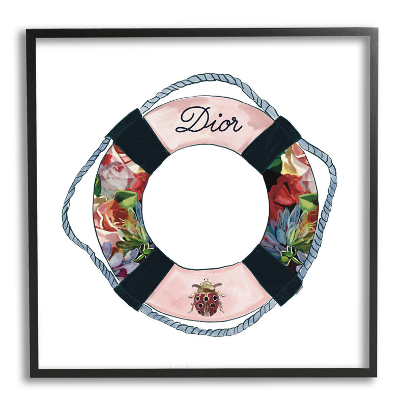 " Floral Patterned Life Preserver Upscale Fashion Motif " by Amelia Noyes, Black, 12" H x 12" W x 1.5" D