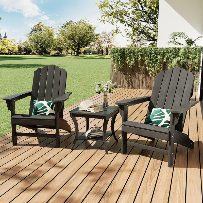 Adirondack Chair Set of 2 for Patio - Wood Texture Outdoor Chair for Garden, Backyard or Deck, Black