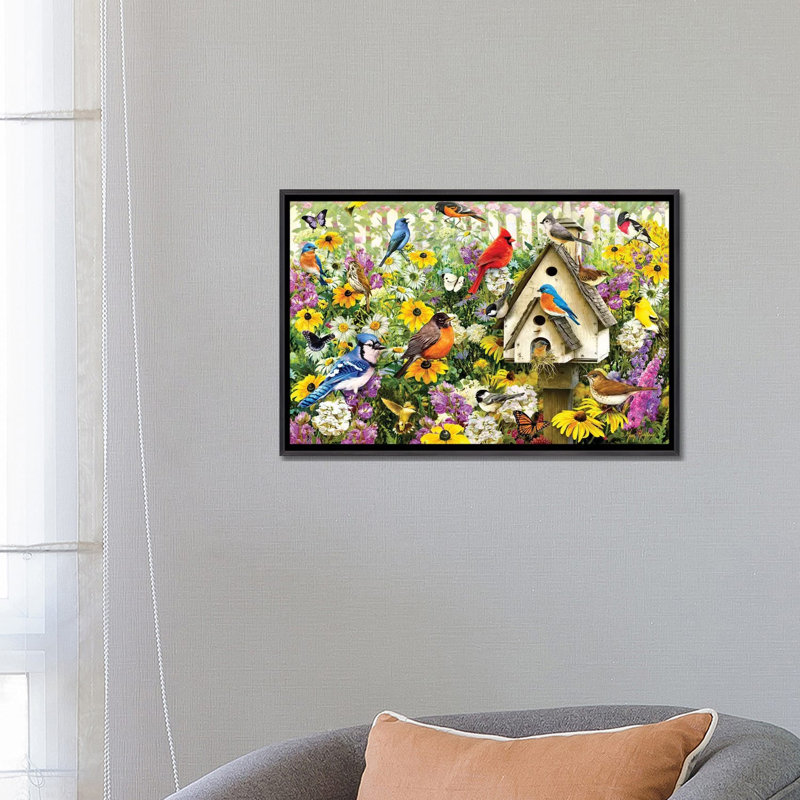 "Chapel Birds" par Greg & Company, impression, Pas de tapis, H 18 po x l 26 po x P 1,5 po, Toile avec cadre noir patiné