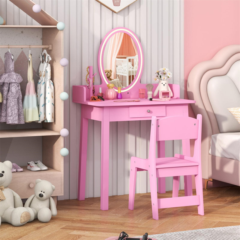 Dressing Table with Mirror, Pink