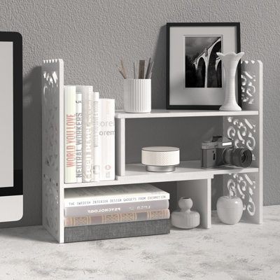 French 2-Tier Bookshelf White Adjustable Desktop Organizer