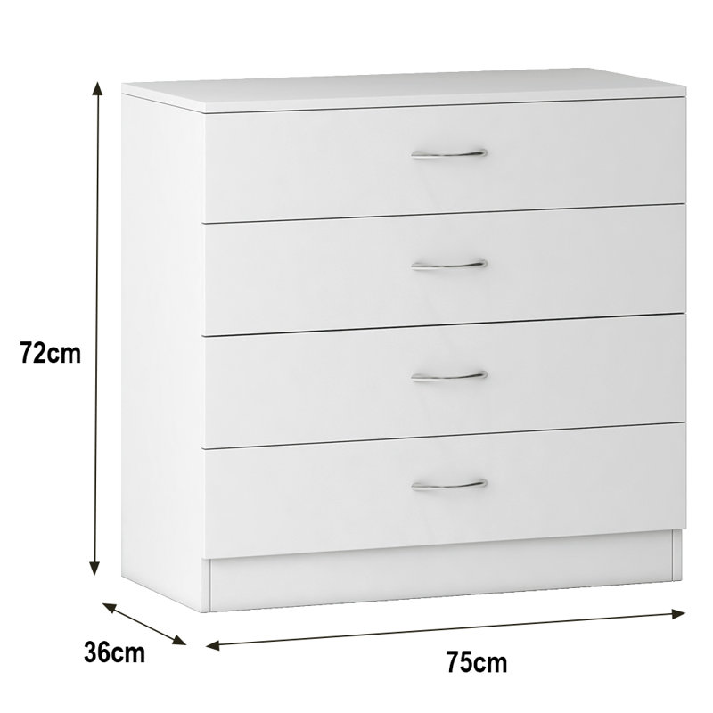 Deloice 4 Drawer 75Cm W Chest of Drawers Bedside Cabinet, White