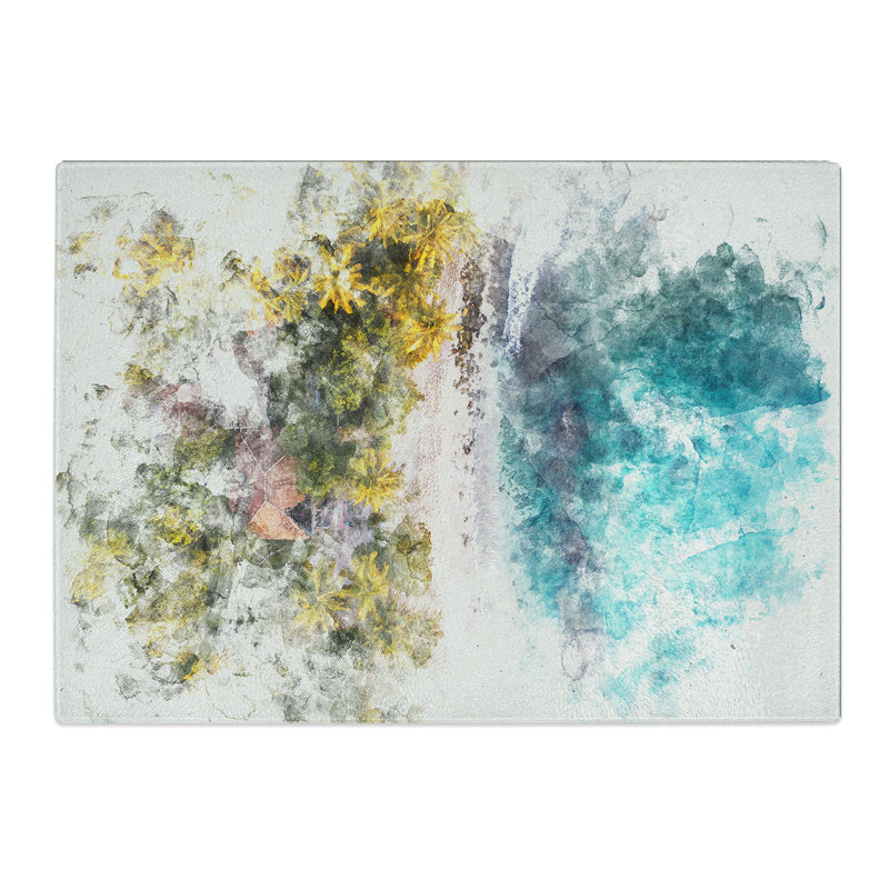 Tempered Glass Above the Coast in Sri Lanka Watercolour Chopping Board, 20 cm x 28.5 cm