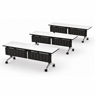 Commercial Mobile Training Tables with Integrated Power | Set of 3 | 80" Fold-Up Nesting Training Tables | Locking Casters | Conference Room & Classroom Furniture | White | Seats 6