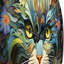 Cosmic Teal Cat With Mysterious Gaze Metal Wall Clock-93380791