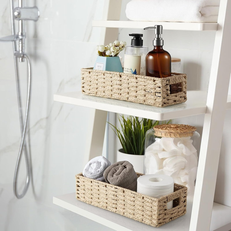 Ensemble de 2 paniers de rangement pour papier hygiénique en osier tressé à la main, organisateur de salle de bain en corde de papier.