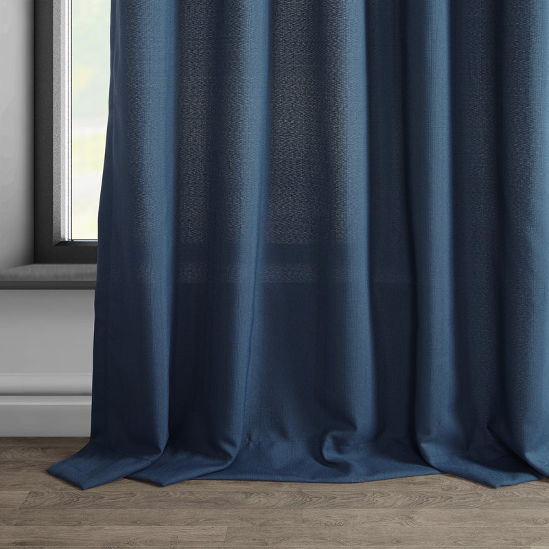 Chittick Dobby Linen Light Filtering Curtains - Single Panel Drapes (1 Panel), Deep Blue, 50" W x 96" L