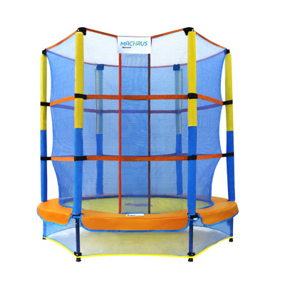 Machrus Bounce Galaxy 60 Inch Indoor Trampoline with Safety Net Enclosure, Spring-free Enclosed Mini Trampoline for Toddlers, & Kids with Bonus Stuffed Toy and Keychain