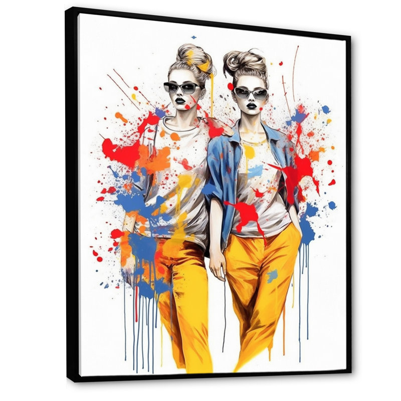Jumeaux à la mode sur toile, Cadre flottant noir, H 40 po x l 30 po x P 1,5 po