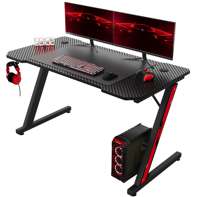 Ergonomic Black Gaming Desk PC Computer Desk Home Office With Headphone Hook, 75cm H x 120cm W x 60cm D, Black