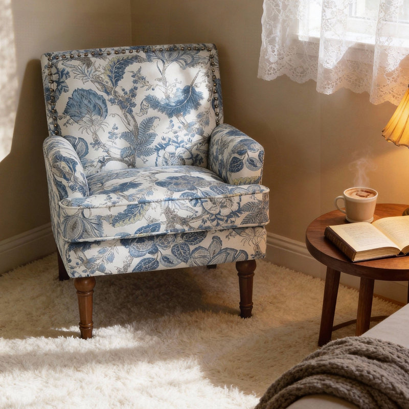 Fauteuil d'appoint Vorel Modern Farmhouse, Bleu
