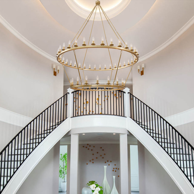 Daquez 36-light Dimmable Wagon Wheel Chandelier, Gold, 60.5" H x 53" W x 53" D