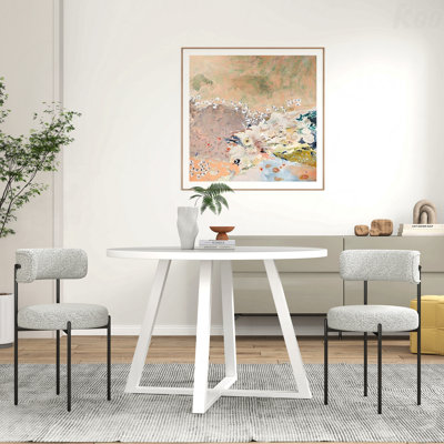 3-Piece Dining Set: Round Trestle Table & 2 Boucle Chairs
