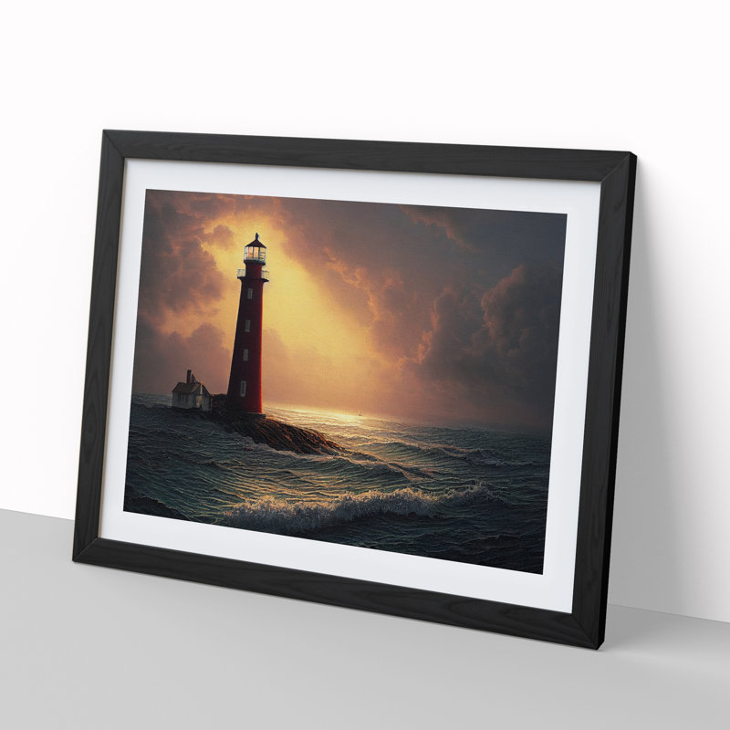 Entrancing Lighthouse Seascape 1 Piece Single Picture Frame Wall Art, 46cm H x 64cm W x 2cm D, Black