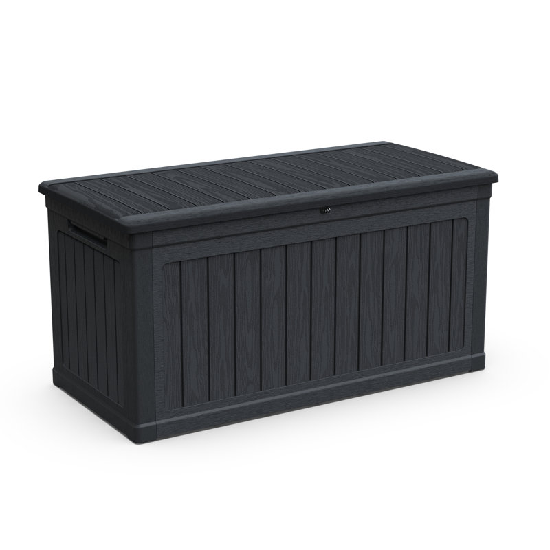 230 Gallon Double - Xxl Deck Box, Black Waterproof Resin, Lockable, Ideal For Patio Furniture And Pool Supplies Storage, Multipurpose As Bench Or Table, All Weather Resistance, 32 In Width, 34 Height