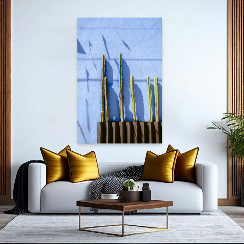 Art contemporain contemporain, art abstrait coloré, cactus abstrait minimaliste, H 60 po x l 40 po
