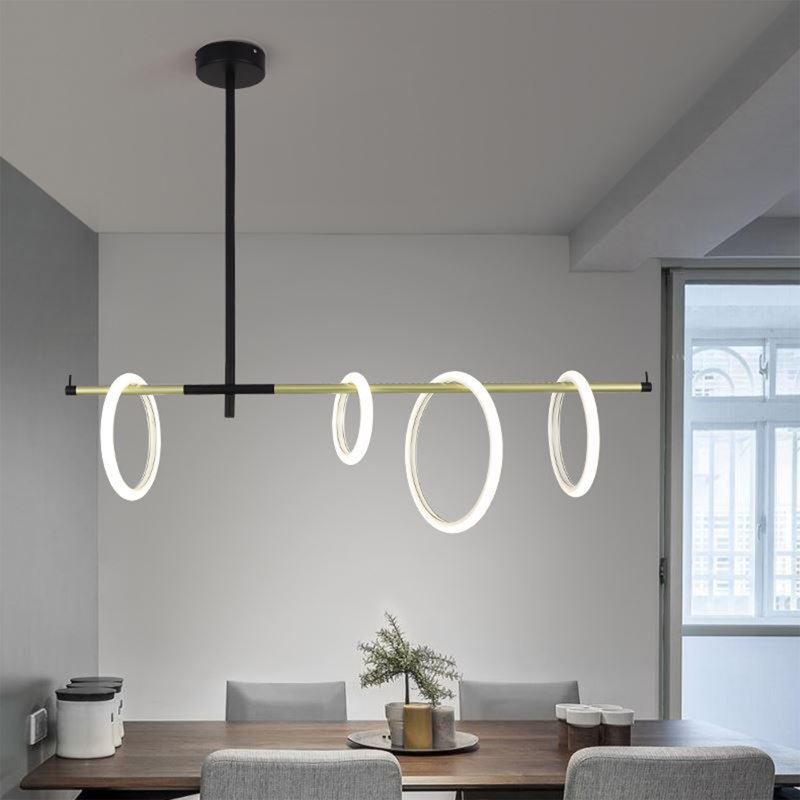 4-Ring LED Chandelier – Modern Luxury Balance Beam Ceiling Light for Dining Room, Living Room, Foyer, Lounge & Kitchen