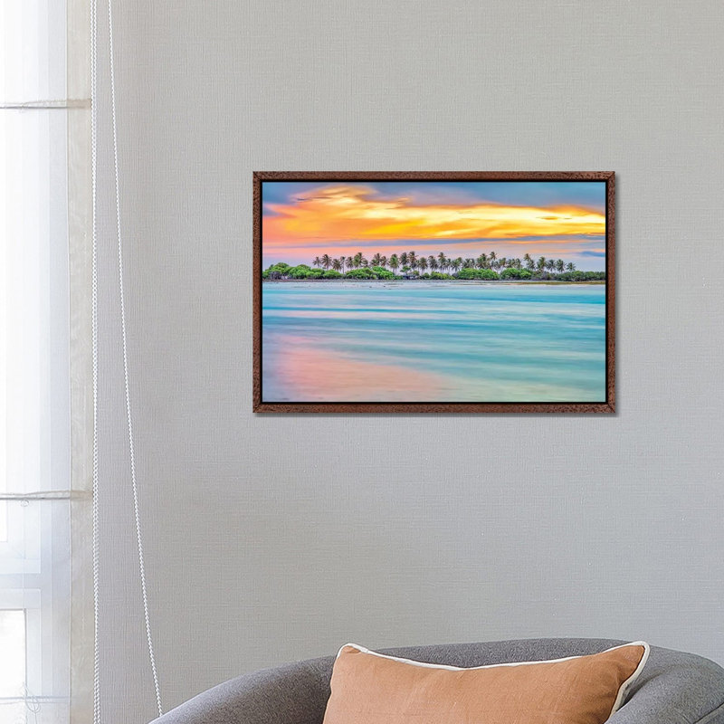 Paradise Palm Island by Mark Paulda - Print on Canvas, 45.72cm H x 66.04cm W x 3.81cm D, Classic Brown Wood Floater Framed