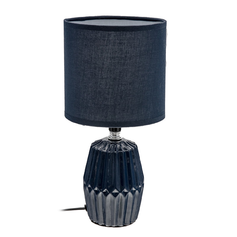 Lampe de table en céramique avec abat-jour bleu marine Meridian, Noir, Noir