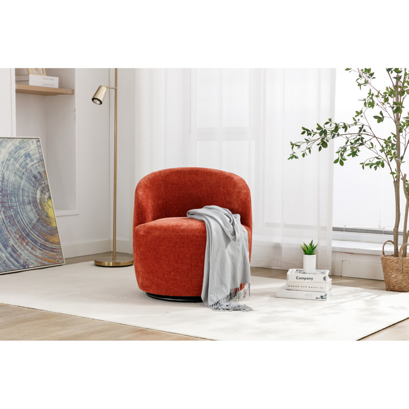 Chaise pivotante en chenille remplie de mousse, orange, avec un élégant tissu d'aspect rembourré pour un siège de soutien