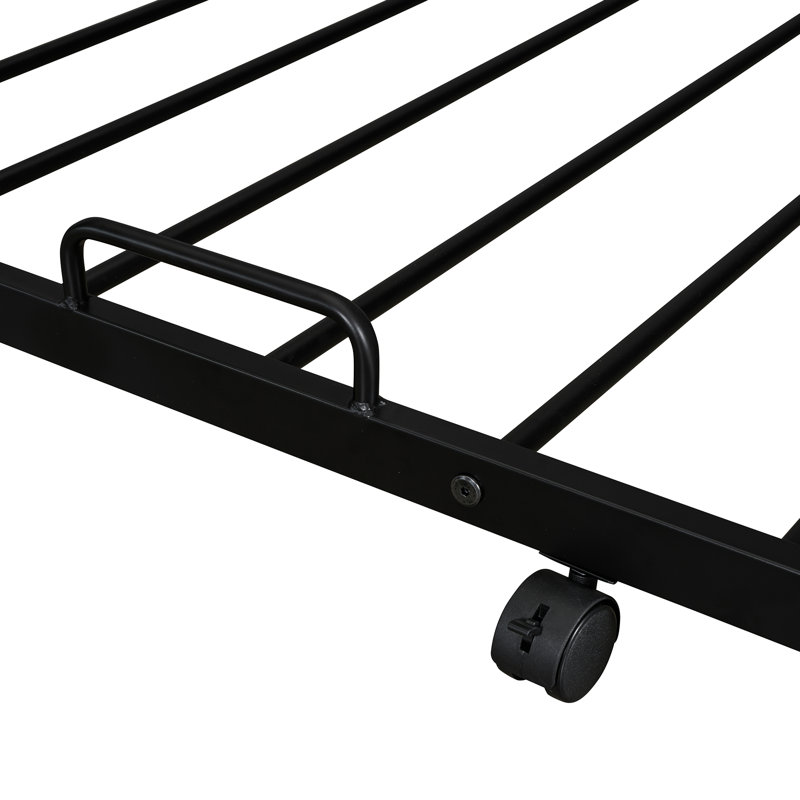 Lit superposé en métal noir avec lit gigogne, rangement et garde-robe, Noir