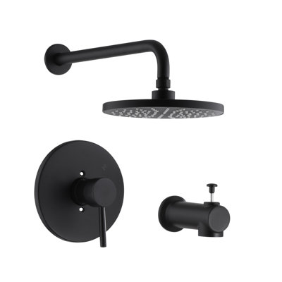 Kree Collection Shower System: 8" Round Shower Head, Single Handle Set, Tub Spout, & Rough-in Valve Included - Matte Black