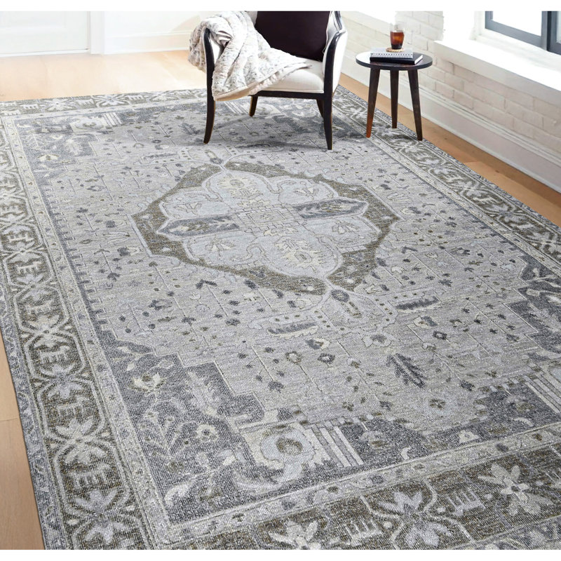 Tapis rectangulaire en laine noué à la main, Rectangle de 5 pi x 8 pi