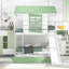 Lit superposé simple au-dessus de simple avec glissière convertible et lit gigogne, blanc et vert (ancien SKU: GX000538AAK)