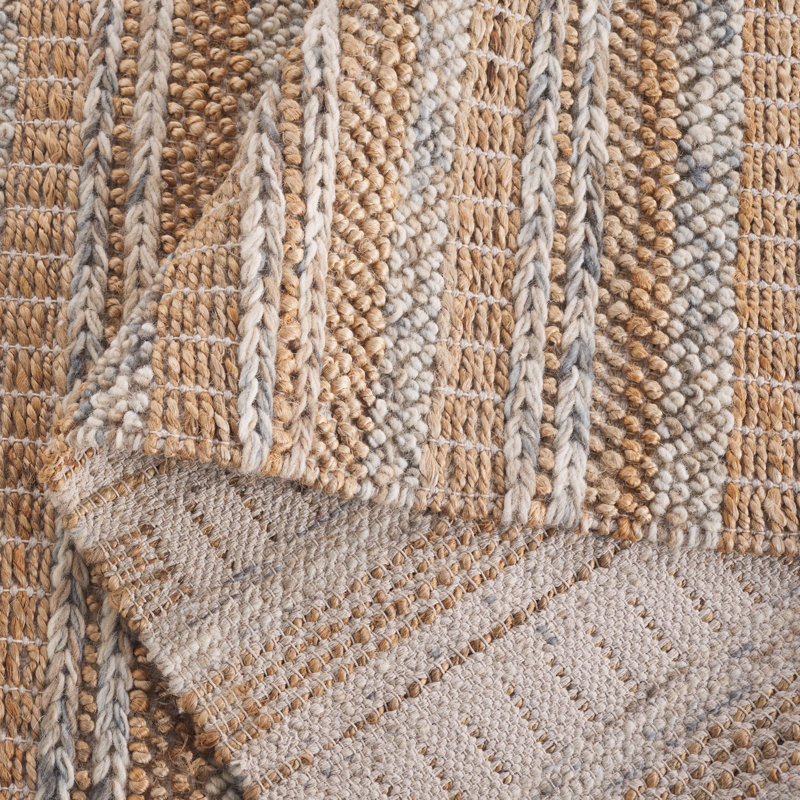 Kharley Hand Woven Wool/Jute/Cotton Striped Rug in Brown, Rectangle 5' x 8'