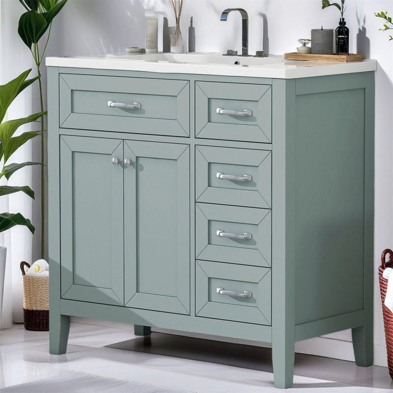 Ensemble de meuble-lavabo élégant avec lavabo 36 po - Armoire de salle de bain avec tiroirs, structure solide et panneau de fibres à densité moyenne