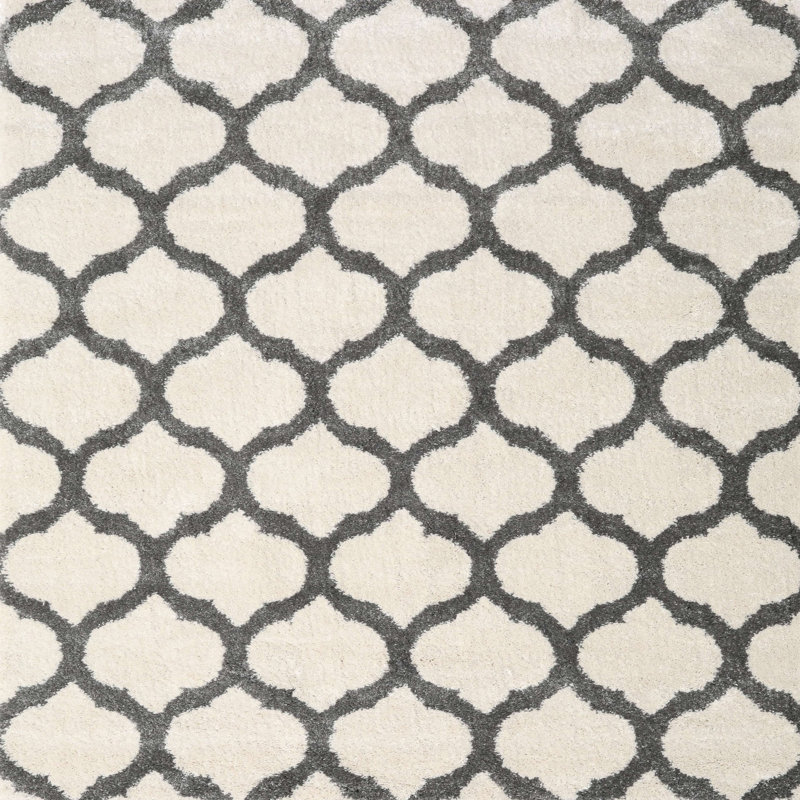 Tapis gris/zone blanche contemporaine, Carré 3 pi