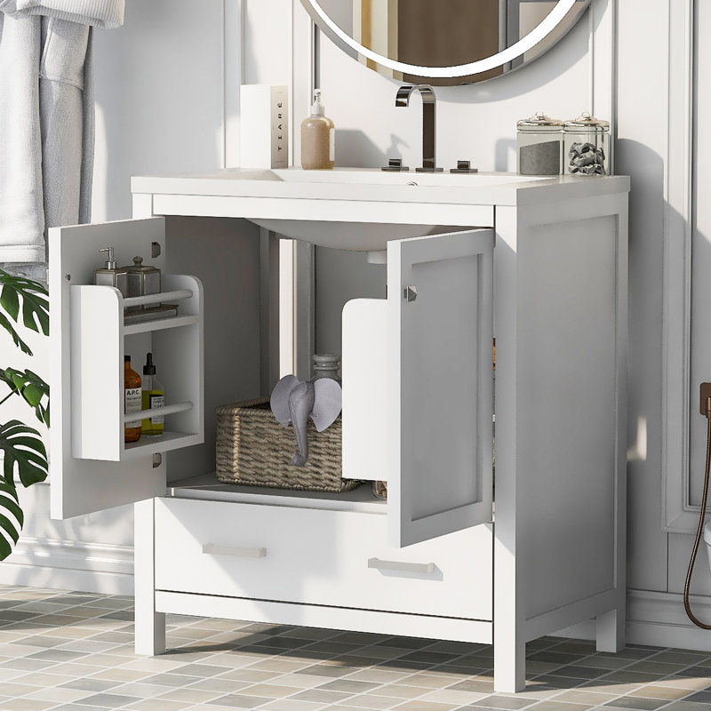 30" Bathroom Vanity with Single Sink, Combo Cabinet Undermount Sink, White, 4" Centerset