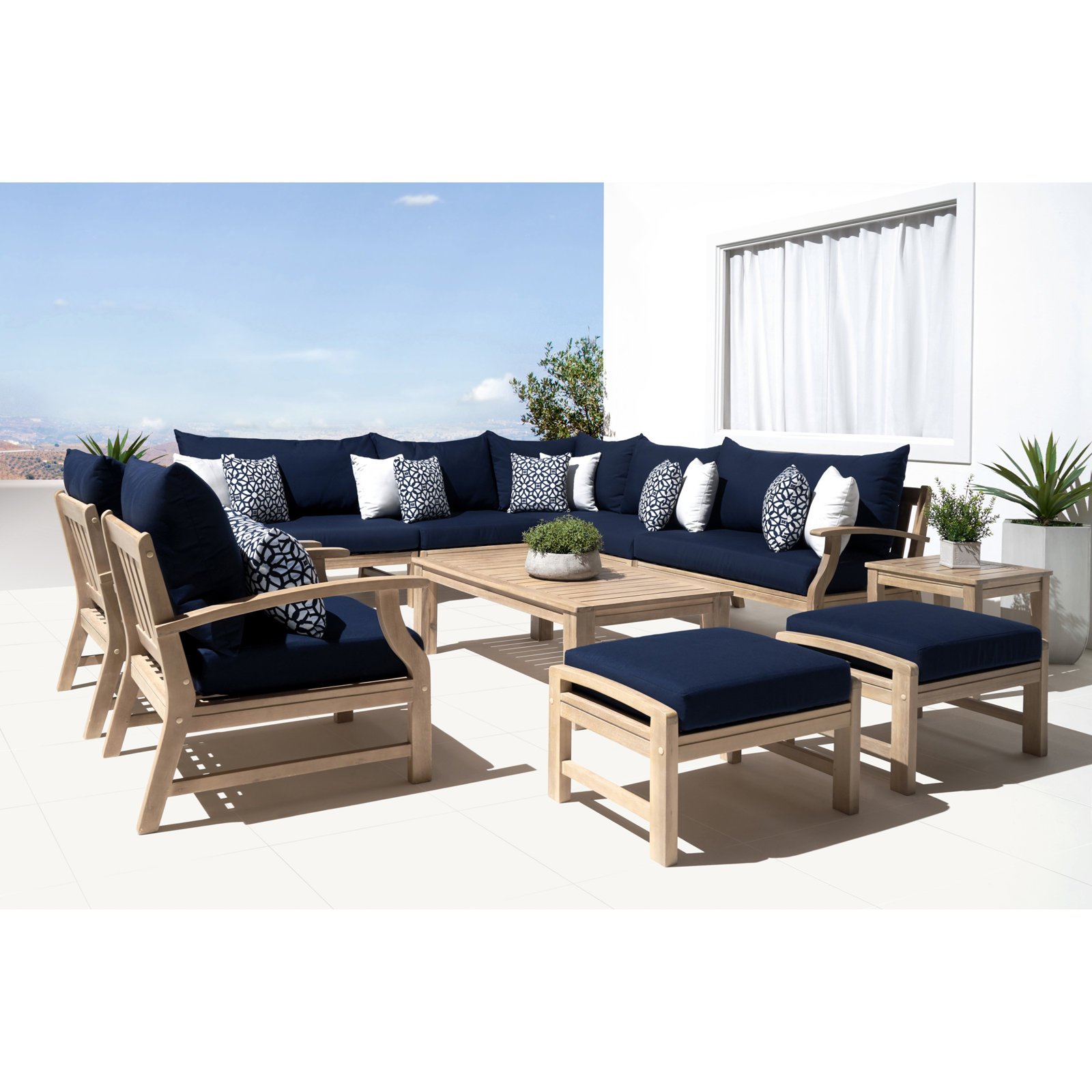 Paulet 8-Person Acacia Patio Seating Group, Navy Blue