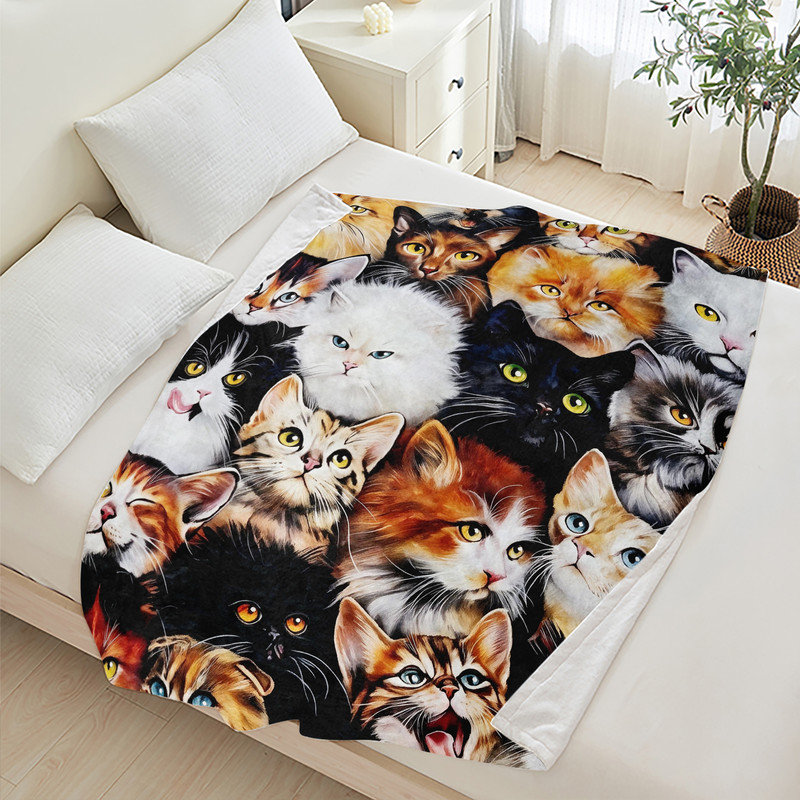 Jeté JYK, L 60 po x l 80 po, Motif de visages de chat