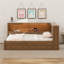 Structure de lit d'angle double en bois avec tablettes de rangement et portes coulissantes, structure de lit d'angle double avec 2 tiroirs, lumières DEL-123031883