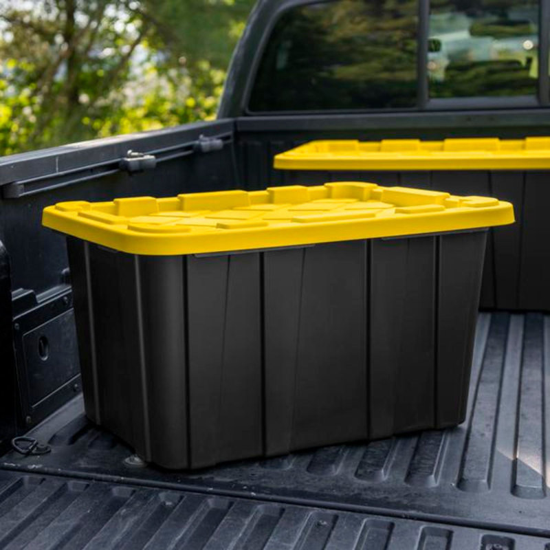 Sterilite 17 Gallon Industrial Stackable Storage Tote Lidded Containers, 6 Pack, 27 Gallon, Black/Yellow, 4 Pack