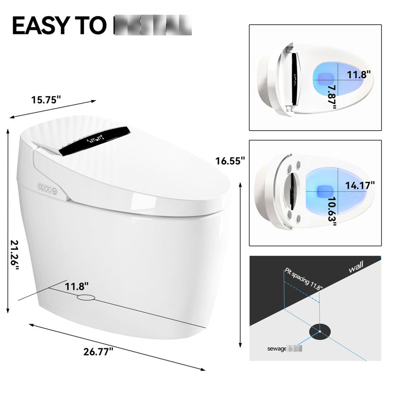 Portable Smart Toilet With Built - In Bidet, Heated Seat, And Multiple Flushing Methods Siphonic Flushing, Battery Design, Bidet Washing Intelligent Warm Air Drying, Seat Temperature Adjustment Jet