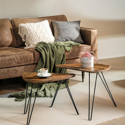 Aleiyah Rustic 2 Piece Nest of Tables with Metal Legs Side End Table Living Room