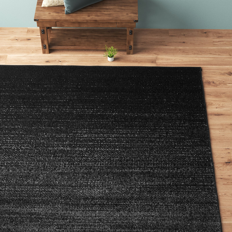 Diez Machine Made Power Loom Polypropylene Area Rug in Black, Rectangle 6' x 9'