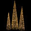Set Of 3 LED Twinkle Lighted Copper Mesh Cone Trees Outdoor Christmas Decoration 39.5"