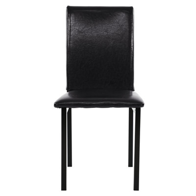 De 4 chaises de salle à manger en métal, assise en similicuir brun, cadre noir, hauteur de 36,57 po avec assise, profondeur de l'assise de 16,5 po