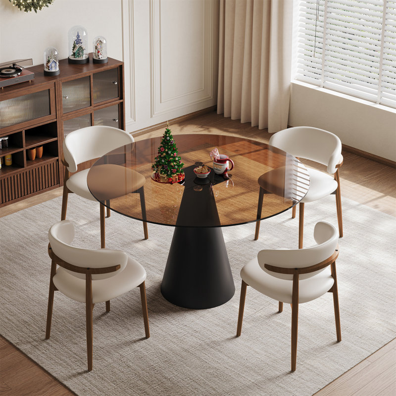 35-Inch Round Glass Dining Table, 5 Pieces: Table, 4 Chairs