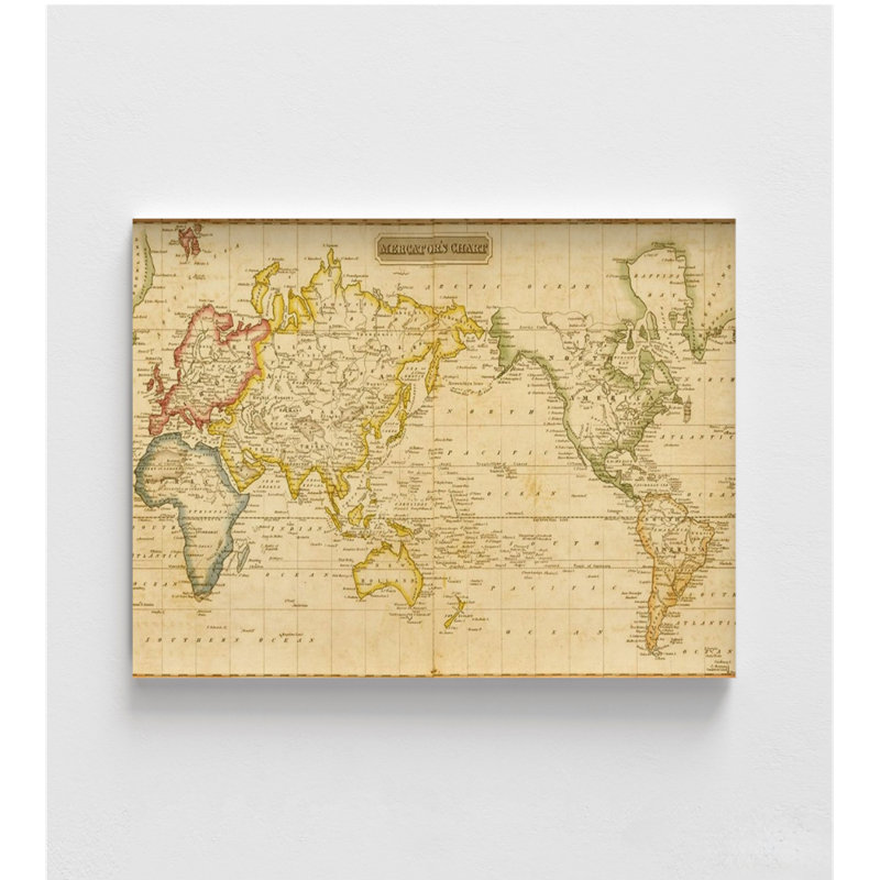 Mercator graphique 1817, affiche carte du monde, affiche de l'atlas rétro, carte du monde, art mural bureau principal, décor de maison d'histoires