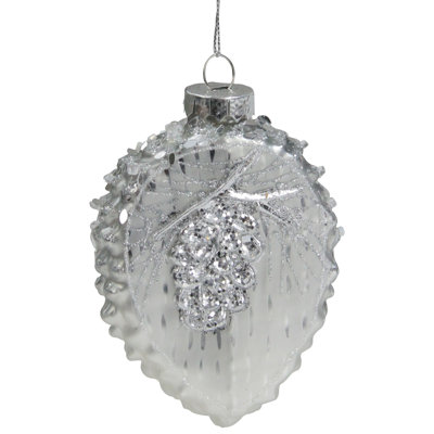 4" Silver Glittered Half Pine Cone Glass Christmas Ornament