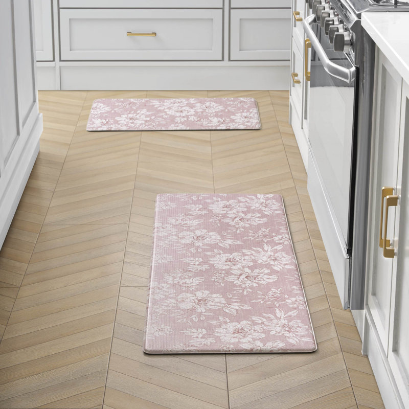 Tapis anti-fatigue 2 pièces Laura Ashley Iris, 17,5 po x 48 po / 17,5 po x 28 po, Rose tendre
