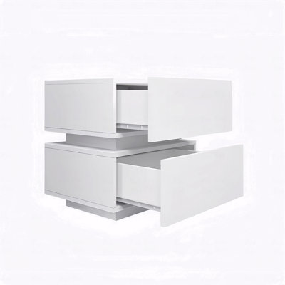 White Color High Glossy 2 Drawers Bedside Table With RGB Led Light Nightstand With Bluetooth Control