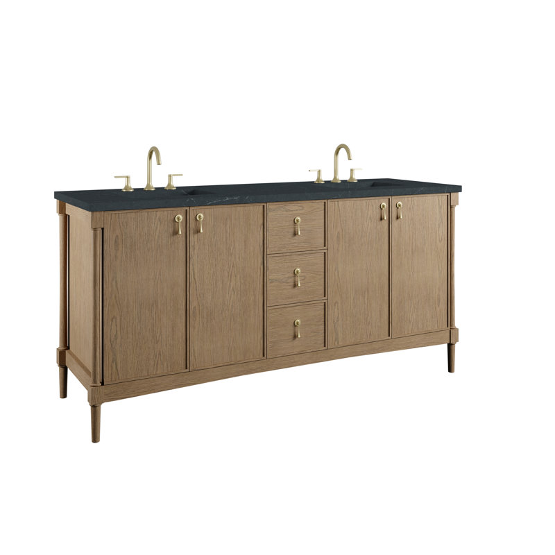 Kinnsden 72" W Double Vanity, Weathered Oak, Charcoal Soapstone Silestone